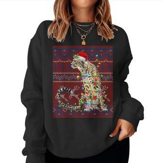 Santa Cheetah Christmas Tree Lights Ugly Sweater Pajama Women Sweatshirt - Seseable
