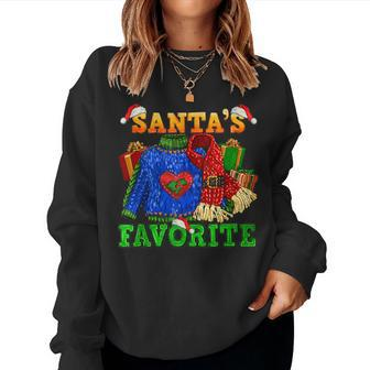 Santa's Favorite Ugly Christmas Sweaters And Scarf Santa Hat Women Sweatshirt - Monsterry AU
