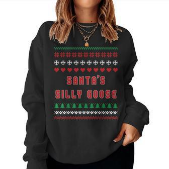 Santa's Silly Goose Ugly Christmas Sweater Women Sweatshirt | Mazezy