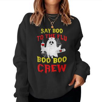 Say Boo To The Flu Boo Boo Crew Cute Ghost Halloween Nurse Women Sweatshirt | Mazezy