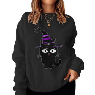 Scary Halloween Black Cats Witch Wizard Kitty Cat Women Sweatshirt | Mazezy