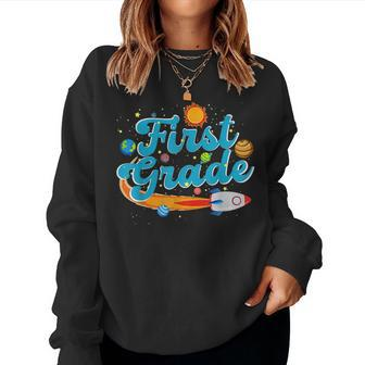 Back To School Outer Space Teacher First Grade Solar System Women Sweatshirt | Mazezy