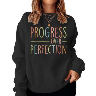 Back To School Progress Over Perfection Retro Teacher Women Sweatshirt - Monsterry AU