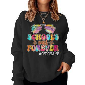 Schools Out Forever Leopard Teacher Retired Life Retirement Women Crewneck Graphic Sweatshirt - Thegiftio UK