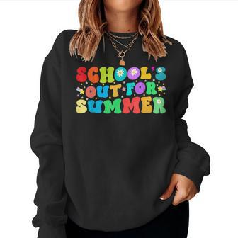 Schools Out For Summer Retro Groovy Kids Graduation Teacher Women Sweatshirt | Mazezy