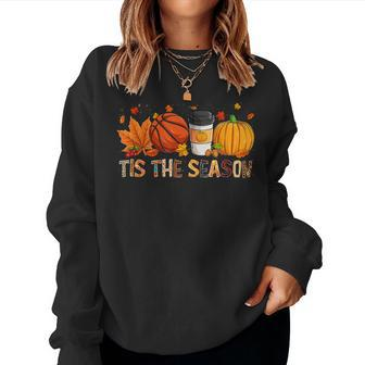 The Season Leopard Pumpkin Basketball Halloween Fall Leaf Basketball Women Sweatshirt | Mazezy