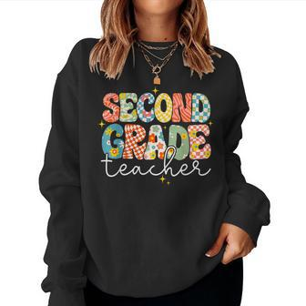 Second Grade Teacher Happy First Day Back To School Retro Women Sweatshirt - Seseable