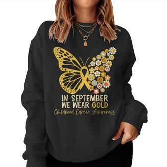 In September We Wear Gold Butterfly Ribbon Hippie Flowers Women Sweatshirt | Mazezy