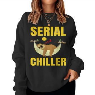 Serial Chiller Funny Pun With Sloth At Night Women Crewneck Graphic Sweatshirt - Thegiftio UK