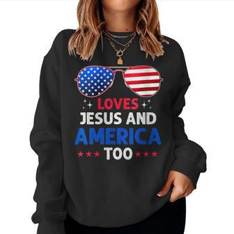 She Loves Jesus And America Too 4Th Of July Retro Usa Flag Usa Sweatshirt | Mazezy