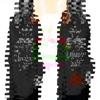 Shenanigan Squad Three St Patricks Day Flamingo Shamrocks Women Sweatshirt | Mazezy