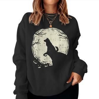 Shiba Inu Dog Howling Full Moon Vintage Halloween Pet Moon Women Sweatshirt | Mazezy