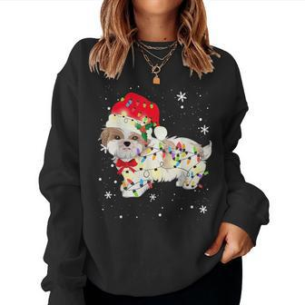Shih Tzu Dog Christmas Light Xmas Mom Dad For Mom Women Sweatshirt | Mazezy