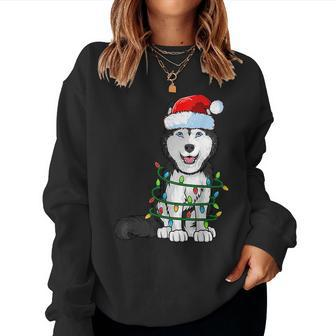 Siberian Husky Christmas Santa Hat Xmas Lights Dog Boys Girl Women Sweatshirt | Mazezy