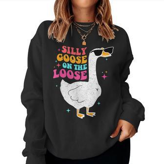 Silly Goose On The Loose Retro Vintage Groovy Women Sweatshirt - Seseable