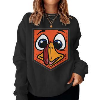 Silly Turkey Face Pocket Thanksgiving Day Fall Autumn Women Sweatshirt - Monsterry