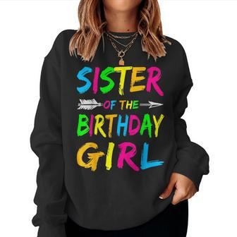 Sister Of The Birthday Girl Glows Retro 80S Party Women Crewneck Graphic Sweatshirt - Seseable