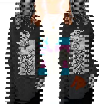 Skeleton Drinking Coffee Lgbt-Q Transgender Pride Trans Flag Women Sweatshirt | Mazezy