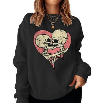 Skeleton Kissing Halloween Costume Bones Skulls Women Sweatshirt | Mazezy
