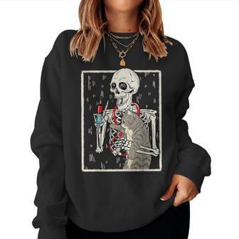 Skeleton Needle Cat Nurse Vet Tech Veterinarian Halloween Women Sweatshirt - Monsterry CA