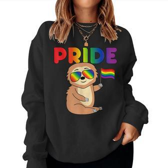 Sloth Gay Pride Rainbow Flag Proud Lgbtq Cool Lgbt Ally Women Sweatshirt | Mazezy
