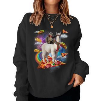 Sloth Riding Llama - Galaxy Pizza Taco Burrito Gift Women Crewneck Graphic Sweatshirt - Monsterry CA