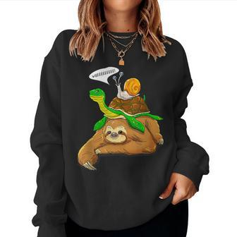 Sloth Turtle Snail Humor Cute Animal Lover Women Sweatshirt - Monsterry AU