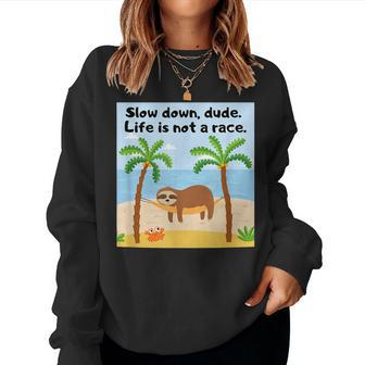Sloths And Crabs Relaxation At Beach Hammock Women Sweatshirt | Mazezy
