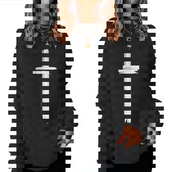 Small Cross Subtle Christian Minimalist Religious Faith Women Crewneck Graphic Sweatshirt - Monsterry