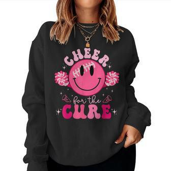Smile Face Cheer For A Cure Cheerleading Breast Cancer Mom Women Sweatshirt - Seseable