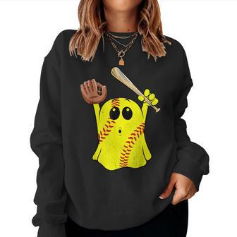 Softball Ghost Softball Lover Halloween Costume Boy Girl Women Sweatshirt | Mazezy