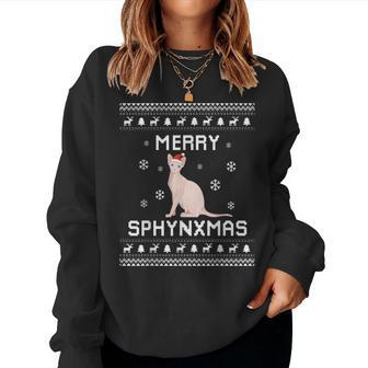 Sphynx Cat Lover Christmas Ugly Xmas Sweater Sphynx Women Sweatshirt - Seseable