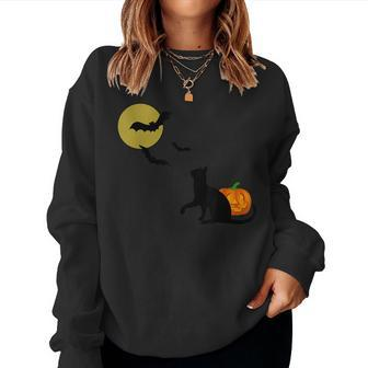 Spooky Bats And Cats Fall Halloween Halloween Women Sweatshirt | Mazezy