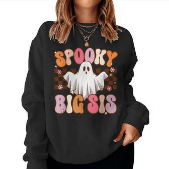 Spooky Big Sis Halloween Sister Ghost Costume Retro Groovy Women Sweatshirt | Mazezy AU