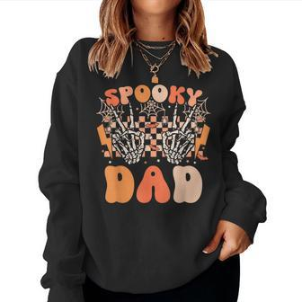 Spooky Dad Halloween Skeleton Costume Retro Groovy Women Sweatshirt - Seseable