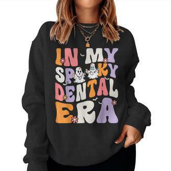 In My Spooky Dental Era Groovy Ghost Halloween Dentist Women Sweatshirt | Mazezy