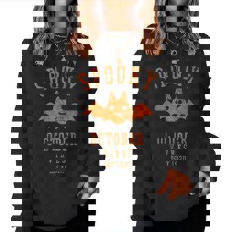 Spooky Fall Vibes Distressed Halloween Vibes Black Bat Halloween Women Sweatshirt | Mazezy