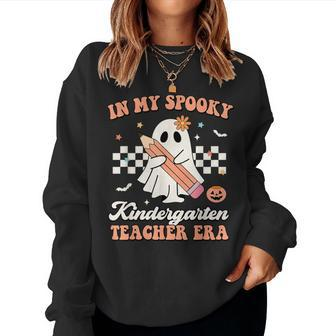 In My Spooky Kindergarten Teacher Era Groovy Retro Halloween Women Sweatshirt - Monsterry UK