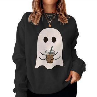 Spooky Season Cute Little Ghost Ice Coffee Halloween Costume Women Sweatshirt - Seseable