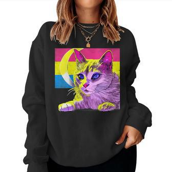 Subtle Pansexual Cat Lover Gay Pride Pan Flag Kitten Women Sweatshirt | Mazezy