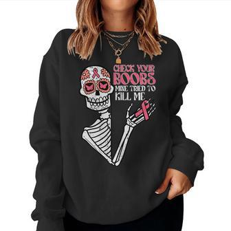 Sugar Skull Skeleton Breast Cancer Awareness Women Sweatshirt - Monsterry AU