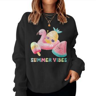 Summer Vibes Flamingo Floating Ice Cream Watermelon Women Sweatshirt | Mazezy