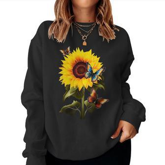 Sunflower Butterfly Vintage Botanical Flower Women Graphic Women Sweatshirt | Mazezy