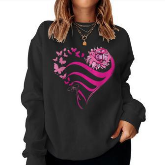Sunflower Pink Ribbon Faith Breast Cancer Awareness Women Sweatshirt - Seseable