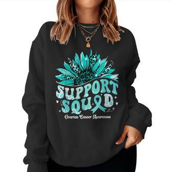Sunflower Support Squad Teal Ribbon Ovarian Cancer Awareness Women Sweatshirt - Seseable