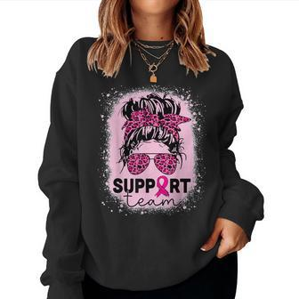 Support Squad Messy Bun Breast Cancer Awareness Pink Ribbon Women Sweatshirt - Seseable