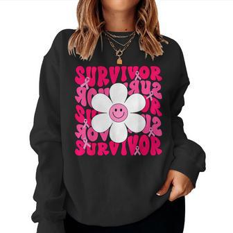 Survivor Breast Cancer Awareness Retro Groovy Breast Cancer Women Sweatshirt - Seseable
