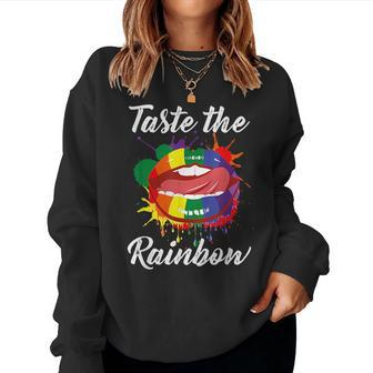 Taste The Rainbow Color Mouth Lips Tongue Lick Saying Lgbt Women Sweatshirt | Mazezy