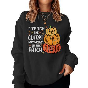 I Teach Coolest Pumpkin Patch Halloween Costume Fall Teacher Halloween Costume Women Sweatshirt | Mazezy