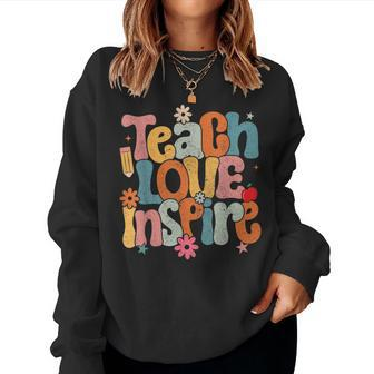Teach Love Inspire Back To School Teacher Appreciation Day Women Crewneck Graphic Sweatshirt - Thegiftio UK